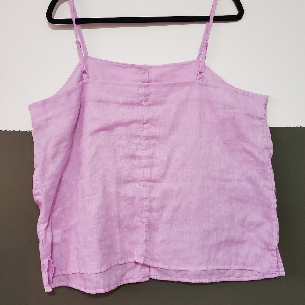 Pink Button-Front Linen Blend Tank Top - Picture 2 of 2